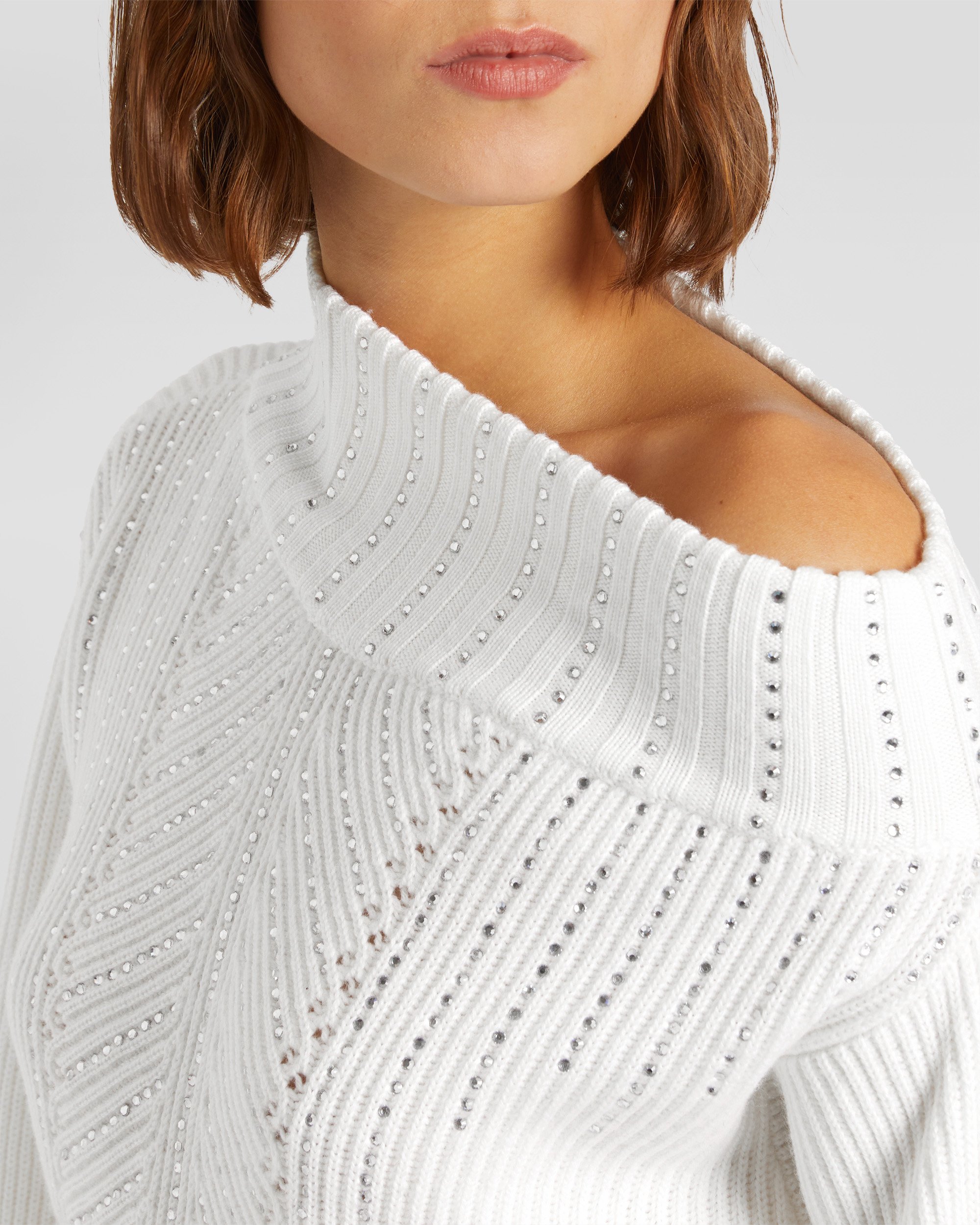 Asymmetrical rhinestone sweater