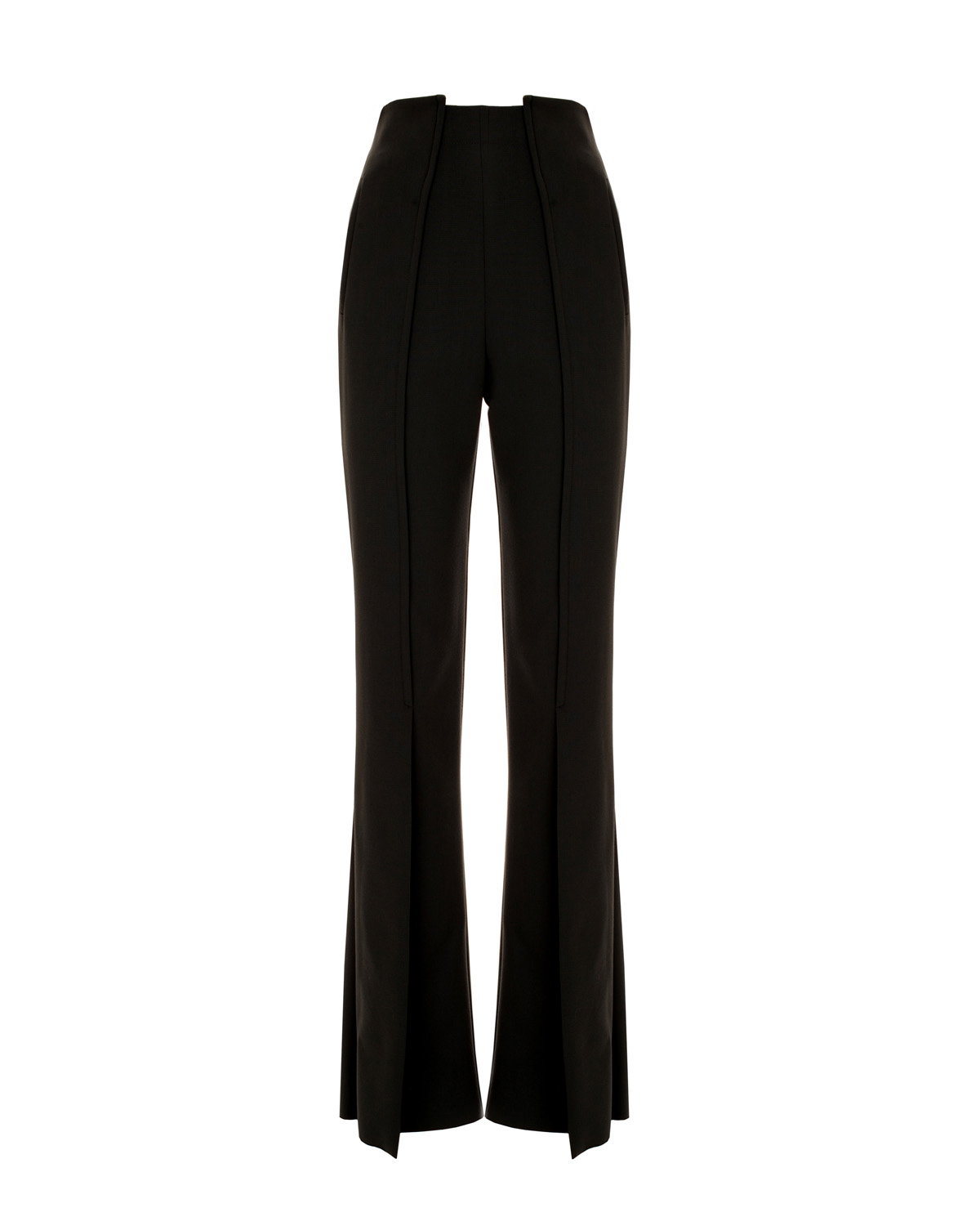 Women Linen Flare Slit Pants / Long Palazzo Trousers / Black