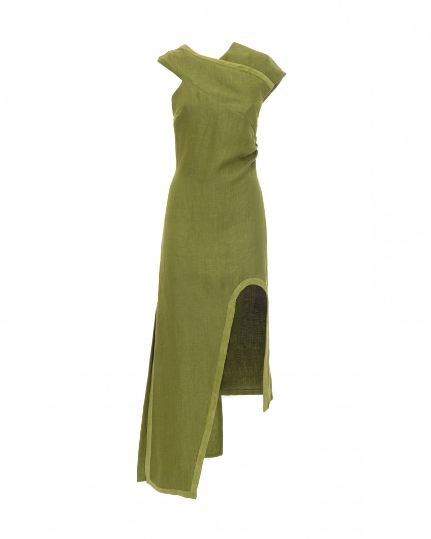 Linen and Cotton green dress 