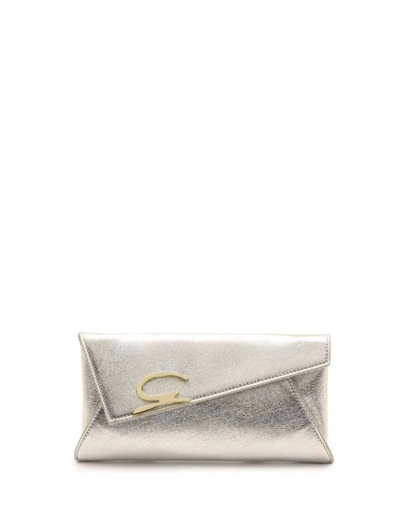 Silver envelope leather clutch