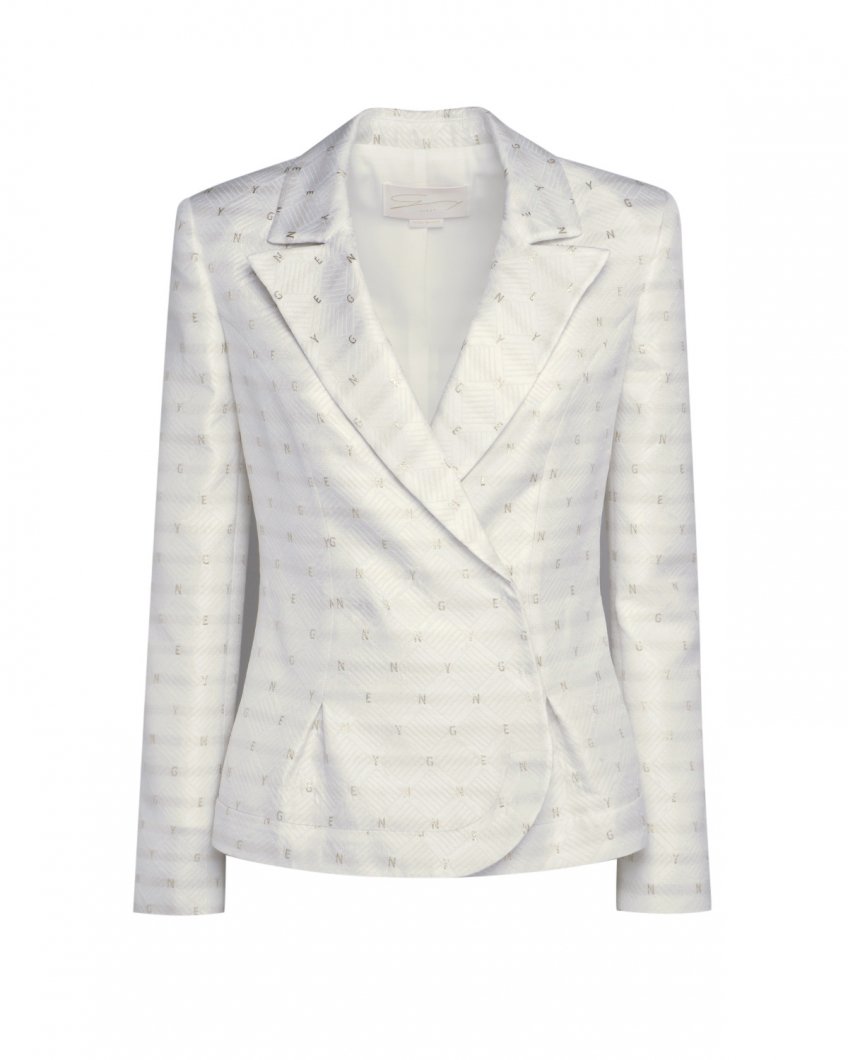 White jacquard lamé-trimmed blazer