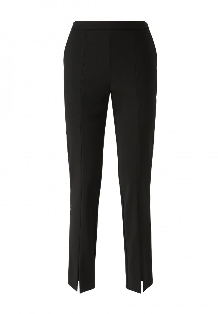 Split front slim black trousers