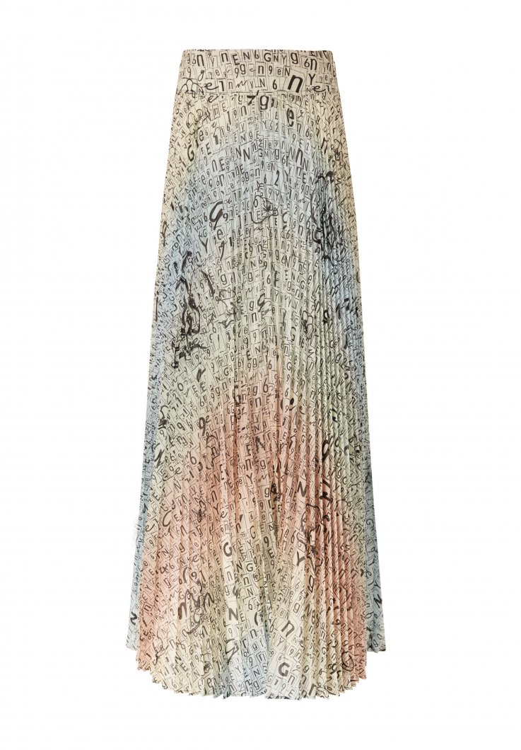 Lettering-patterned long soleil skirt 