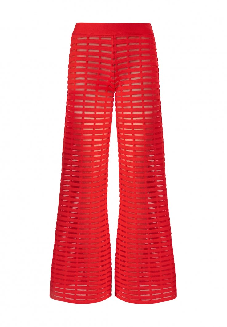 Red open-knit pants
