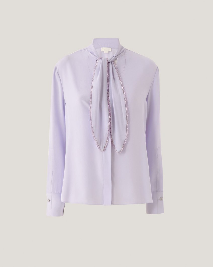 Embroidered shirt with bow collar