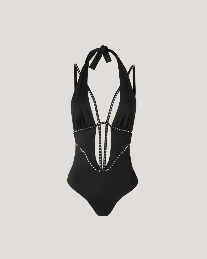 Rhinestone swimsuit with cut-outs