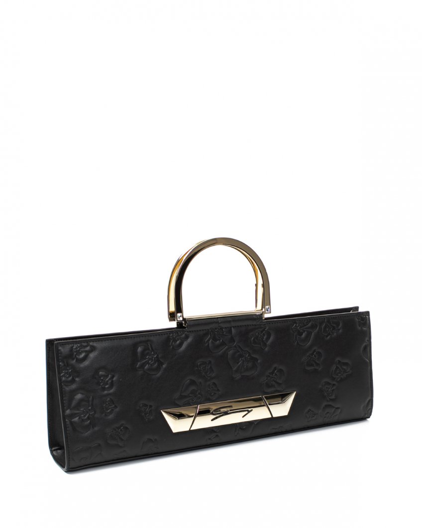 Embossed black leather handbag 