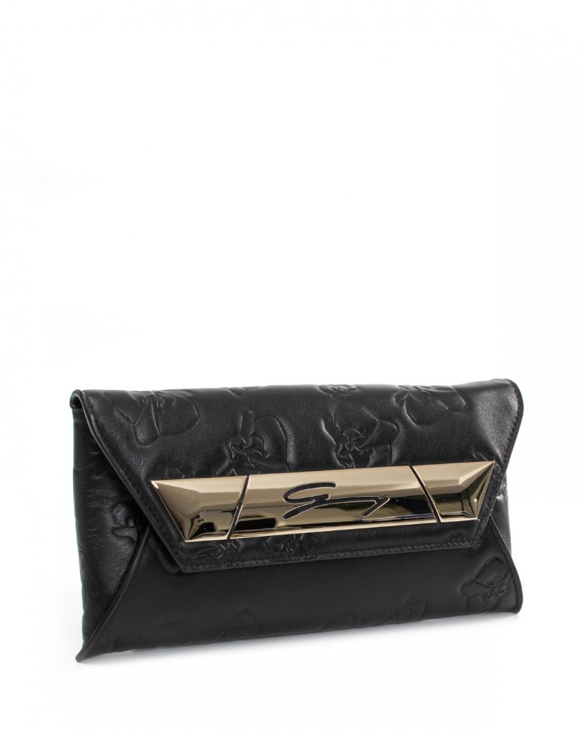 Black embossed leather envelope clutch