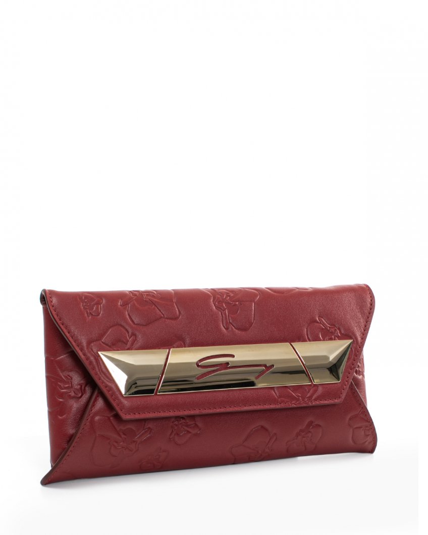 Red embossed leather envelope clutch
