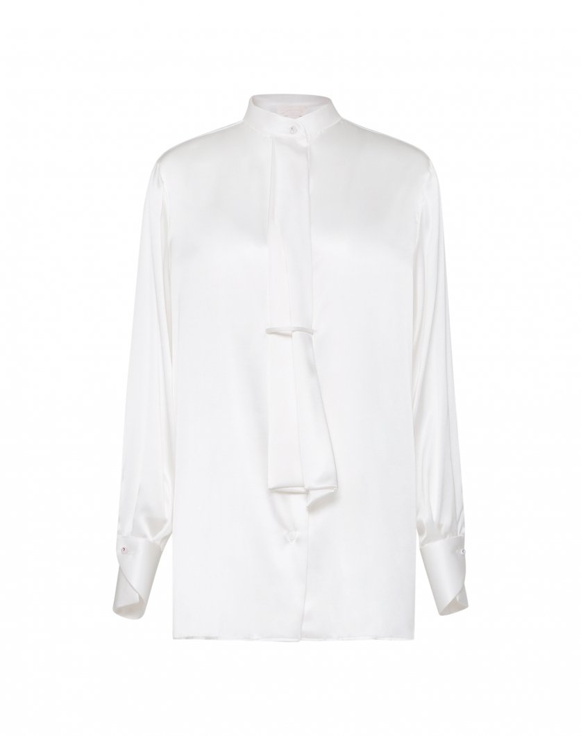White satin silk blouse with Korean collar