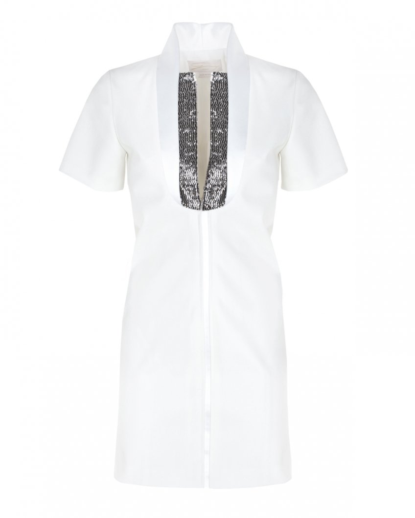 White minidress with sequined neckline