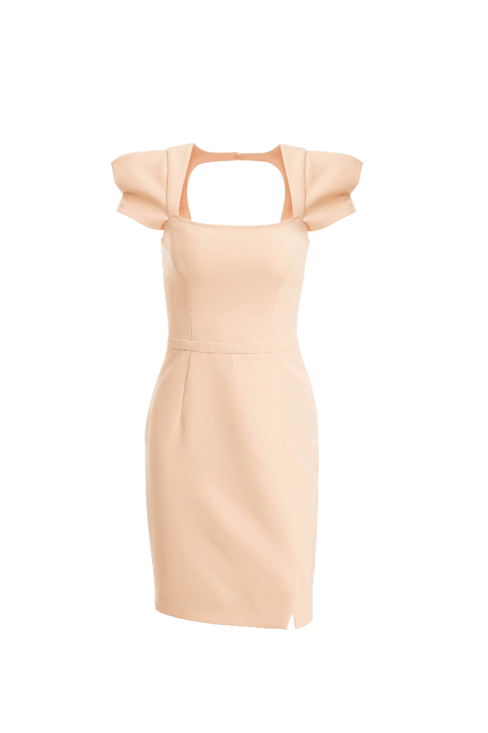 Pink puffed sleeve cocktail dress