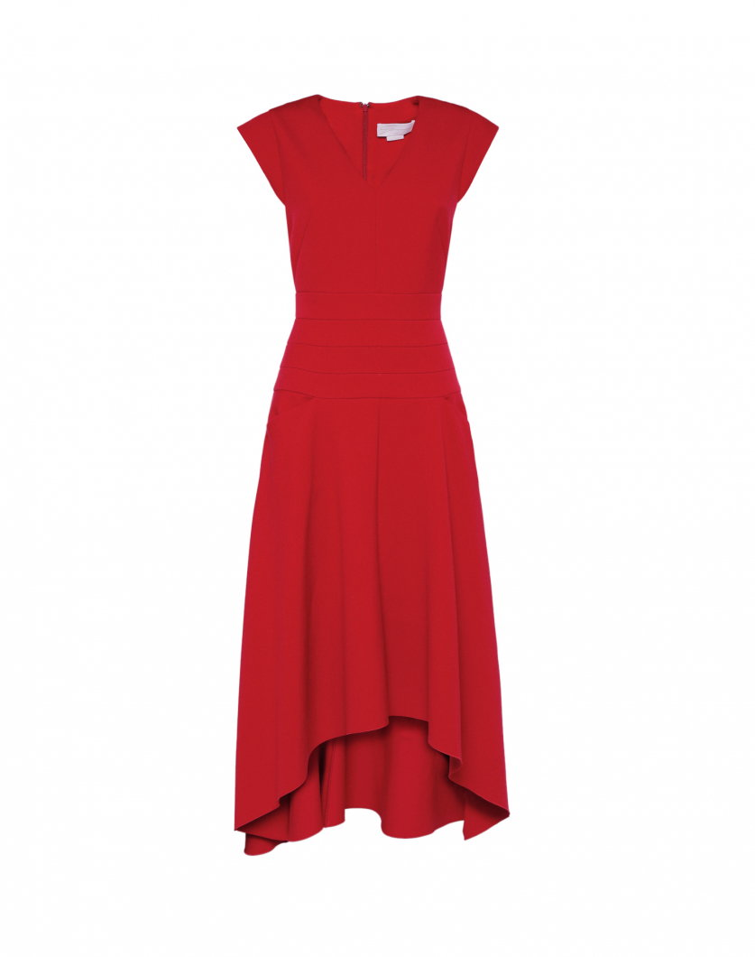 Genny asymmetric sleeve fitted dress - Red