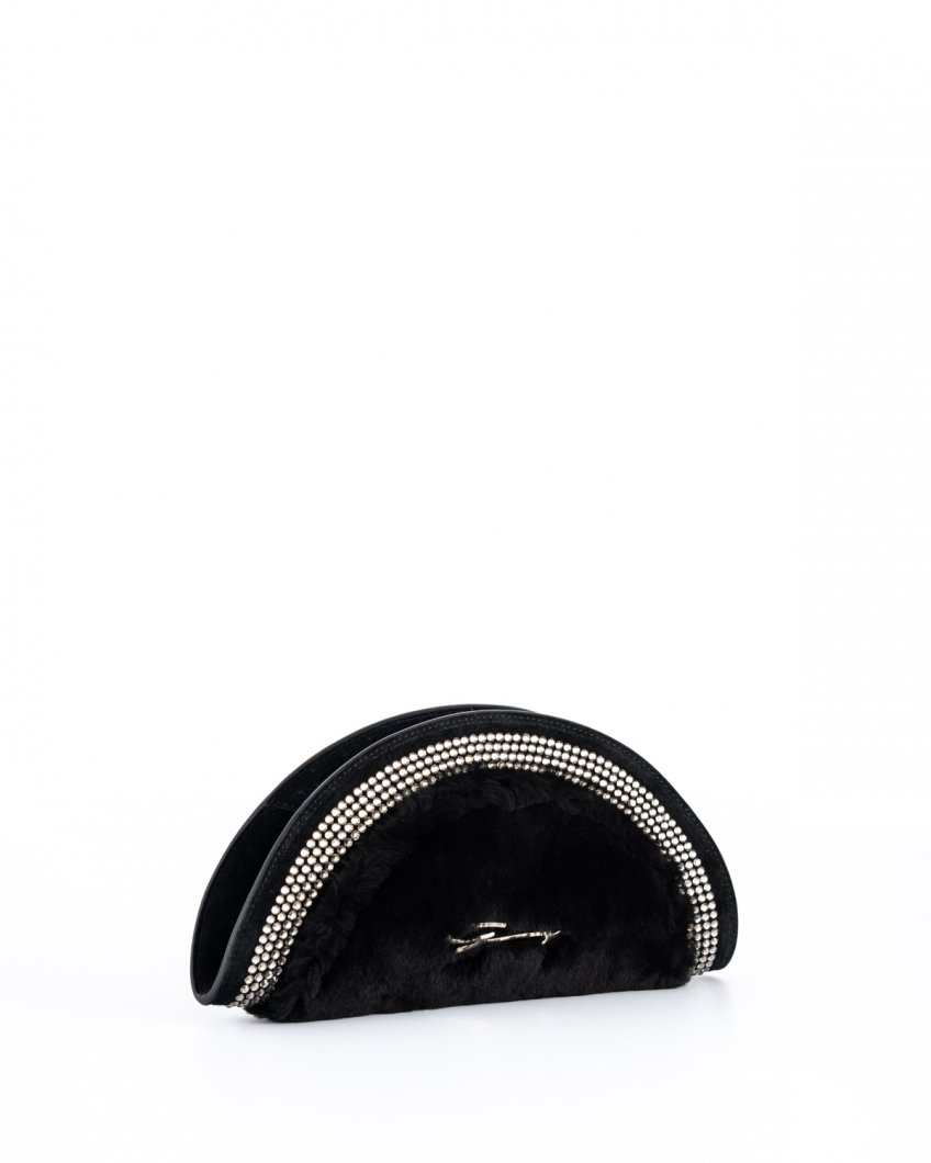 Black Angelica leather pochette with rhinestones