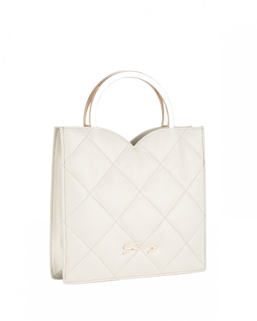 Small square bag in quilted white leather