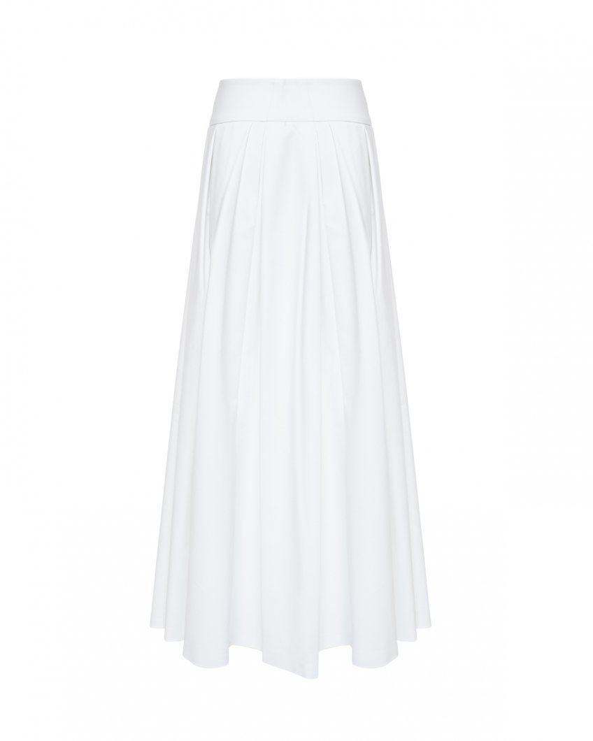 White high-rise cotton stretch maxi skirt
