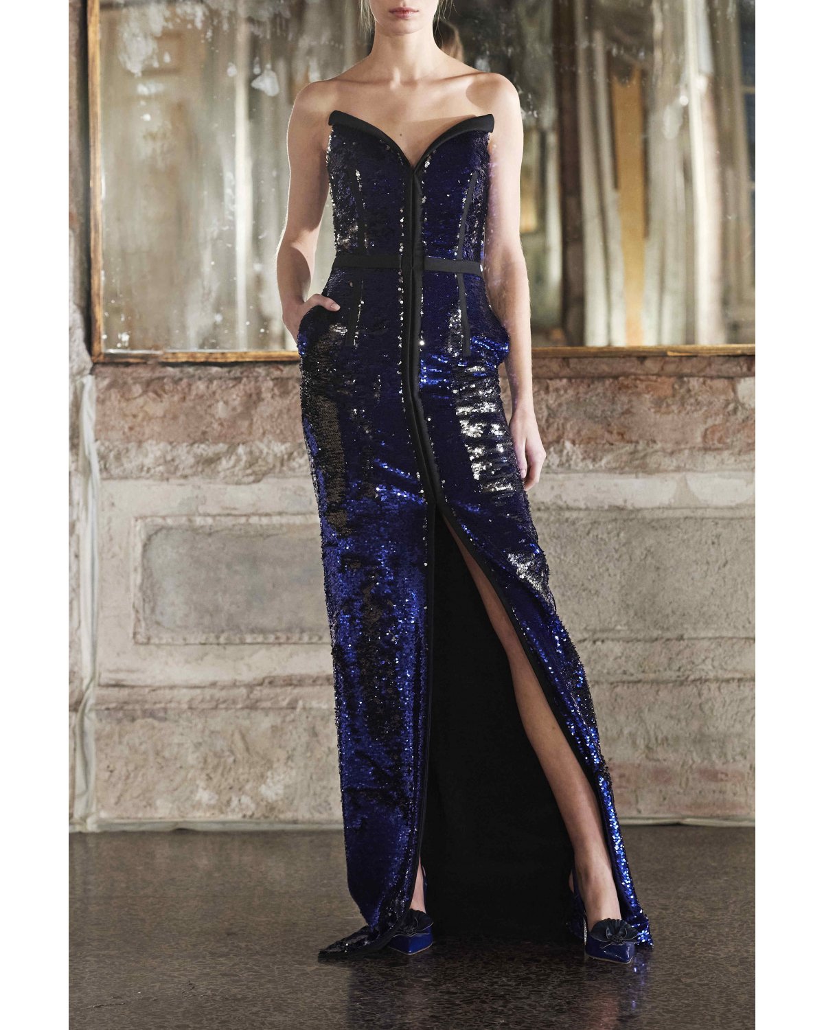 Long bustier sequined gown | | Genny