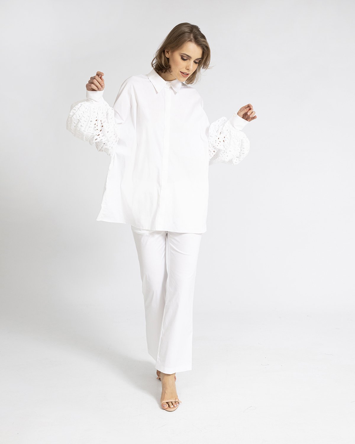 White cotton blouse with wide sleeves | Temporary Flash Sale | Genny