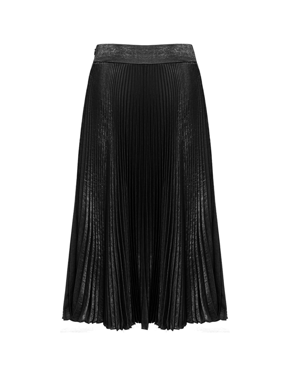 Black silk chiffon pleated maxi skirt | -40% | Genny