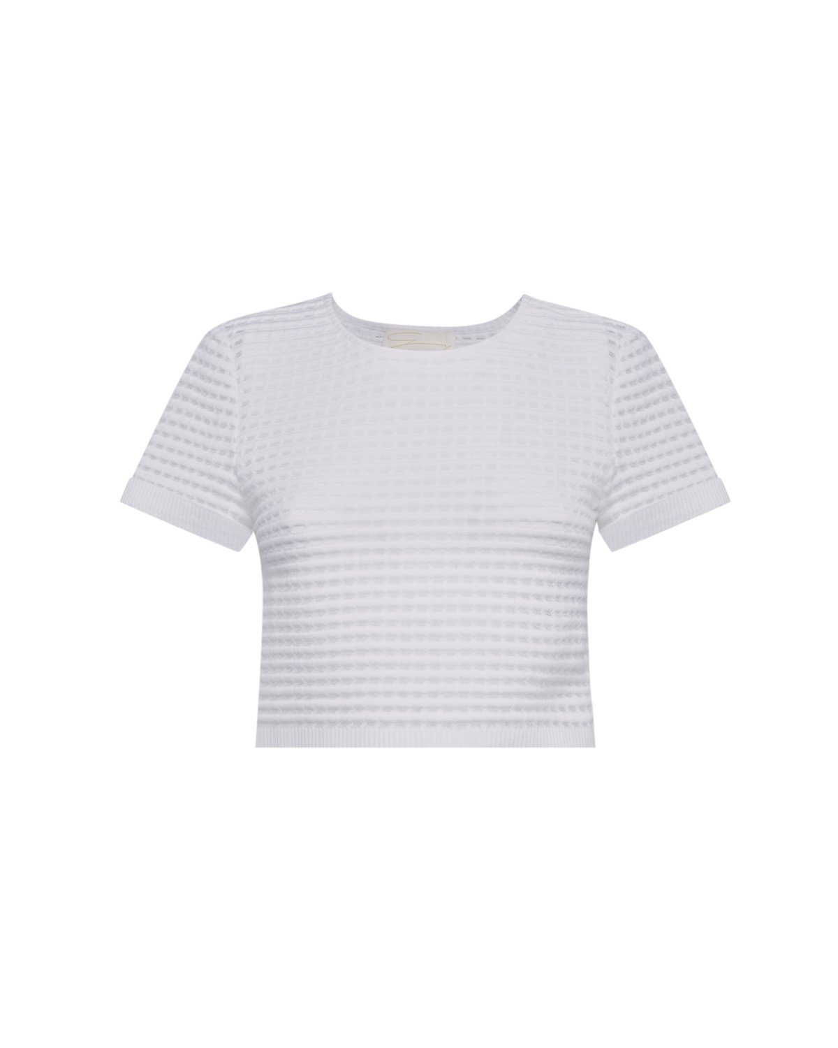 Cropped white stretch-knit top | | Genny
