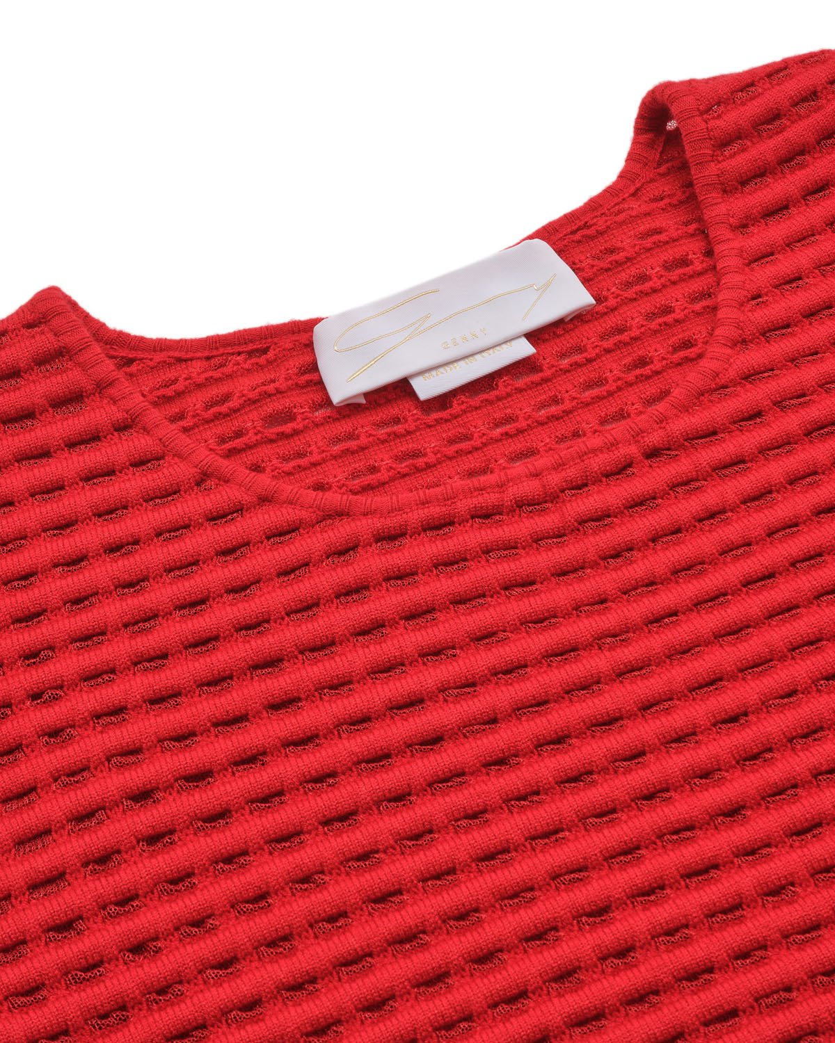 Cropped red stretch-knit top | | Genny