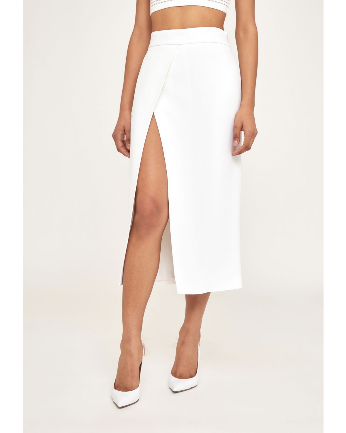 Cady stretch midi white skirt | hide_category | Genny