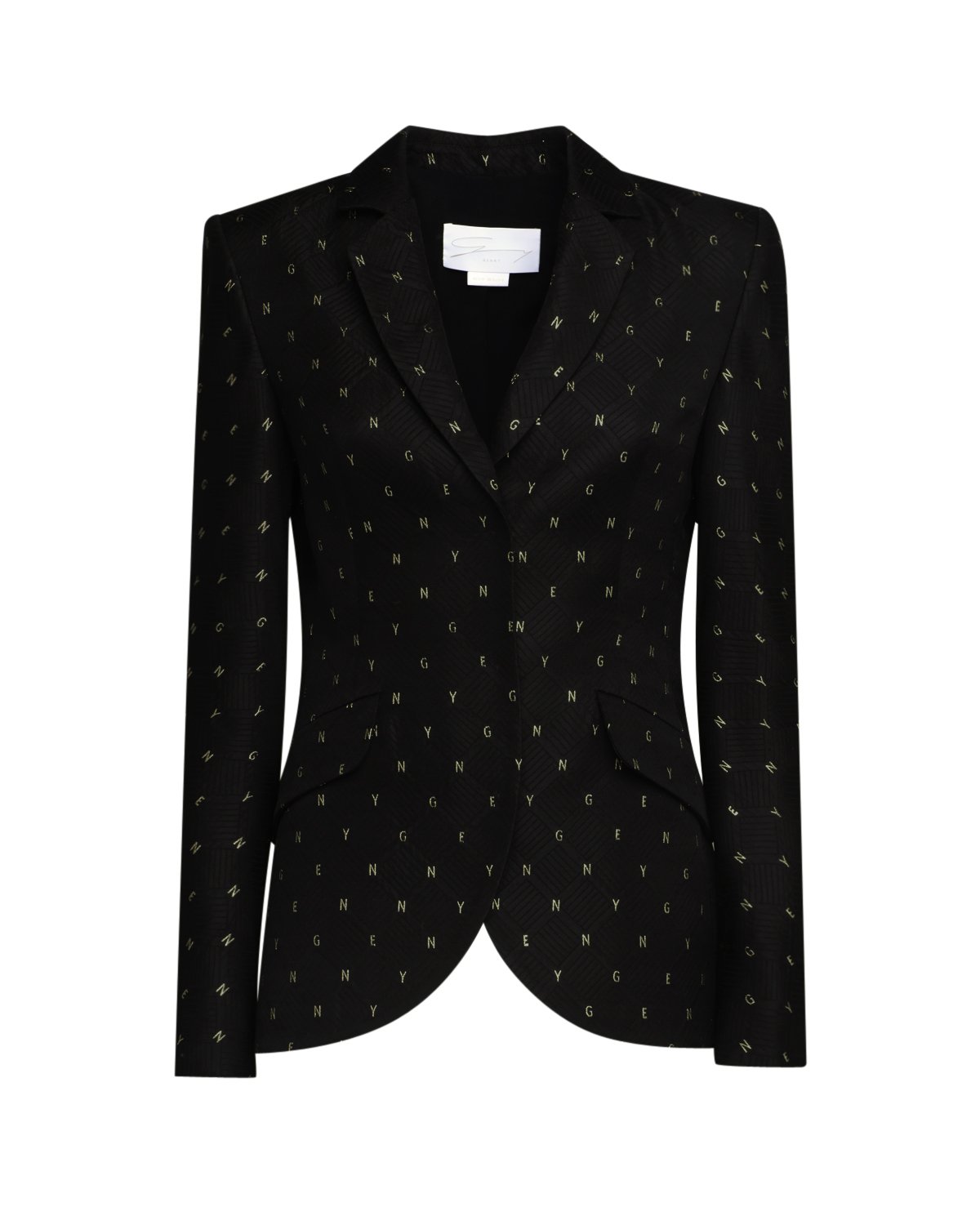 Black jacquard lamé-trimmed blazer | | Genny