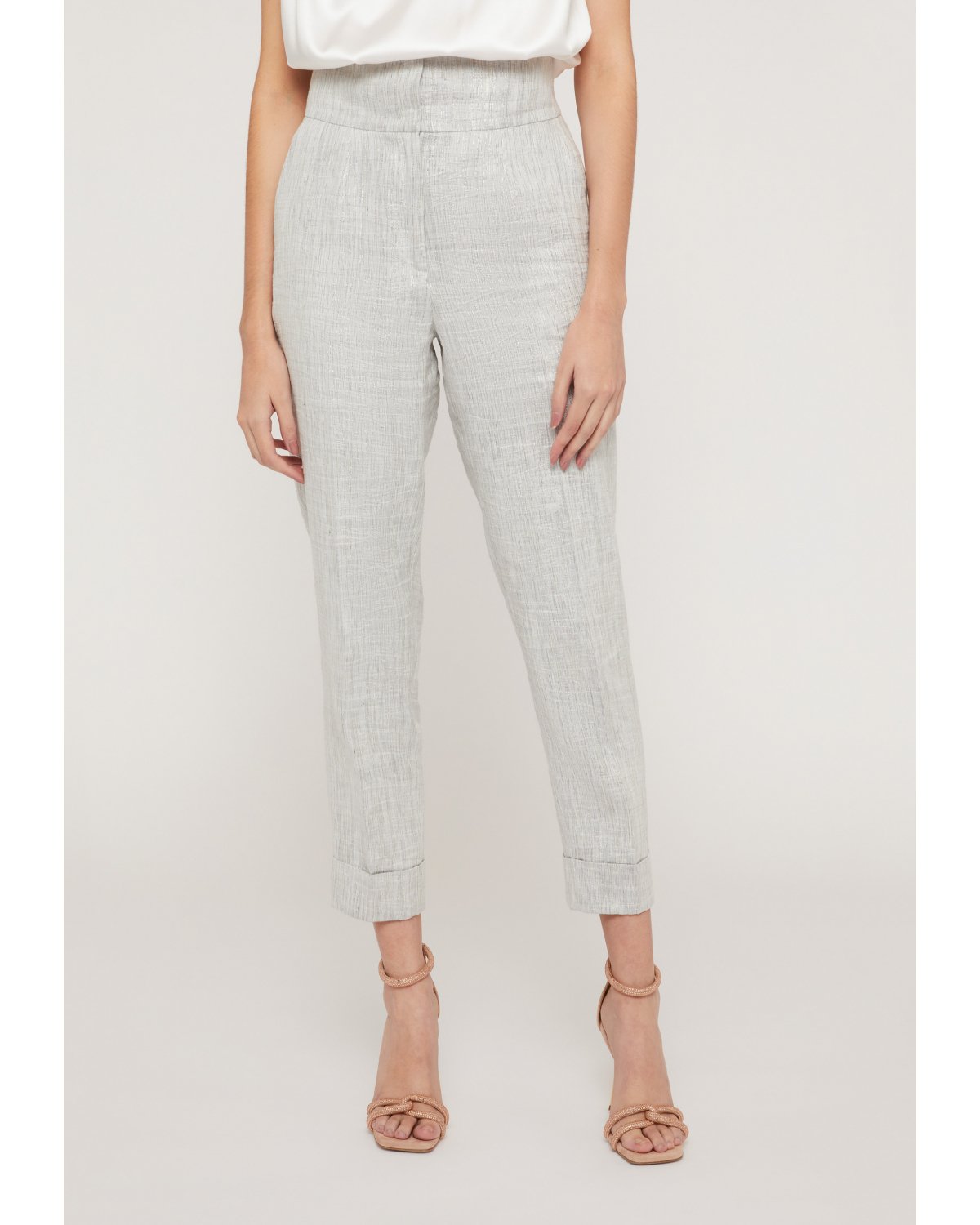 Pantaloni bianchi in lino con risvolto | 73_74, Mid season sale -40%, Summer Sale | Genny