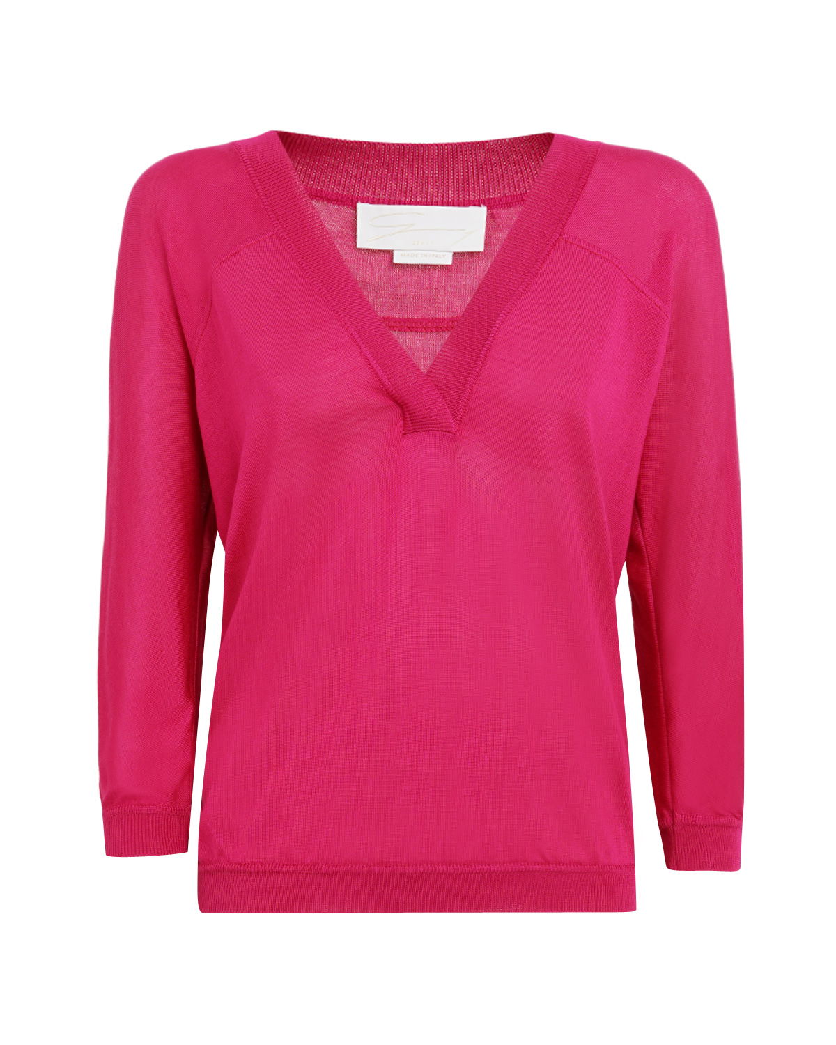 Fuchsia raglan sleeved V-neck shirt | | Genny