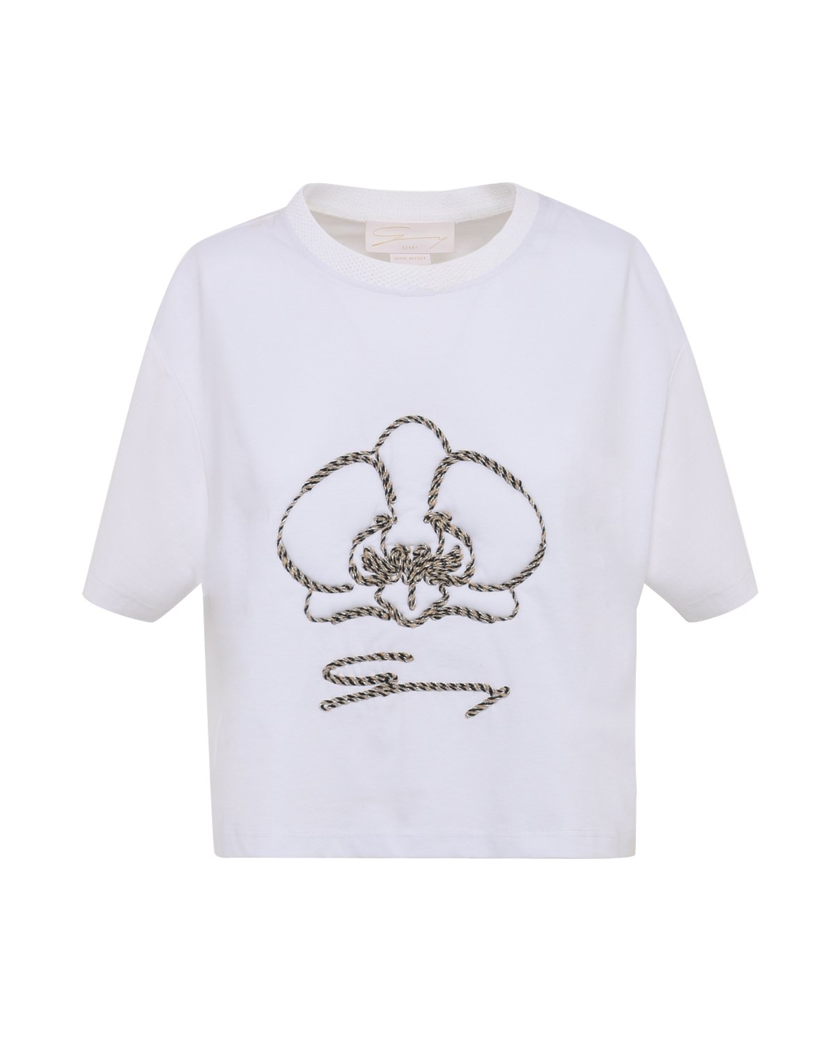 T-shirt with logo and orchid embroideries | 73_74 | Genny