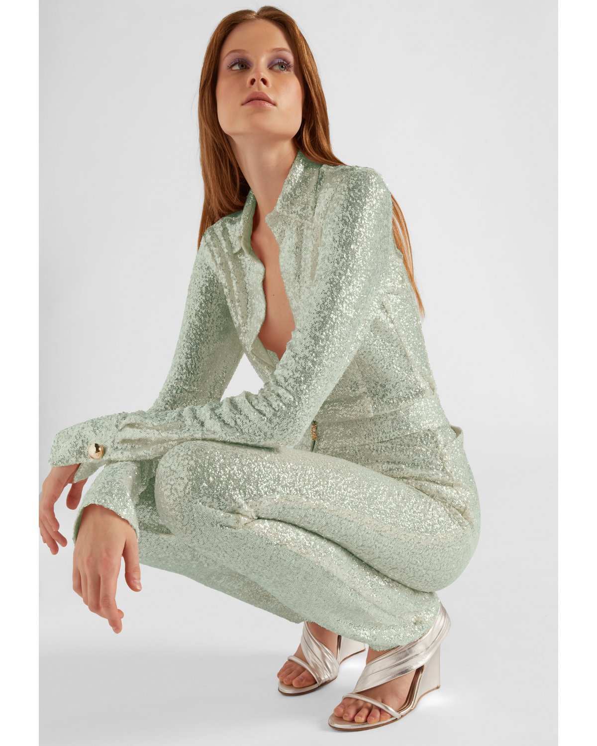 Sequin green pants with cut-outs | Spring Summer 2023 Collection Show, Spring Summer 2023 Collection, Spring suits, Sale, Summer Sale, Mid season sale -40% | Genny