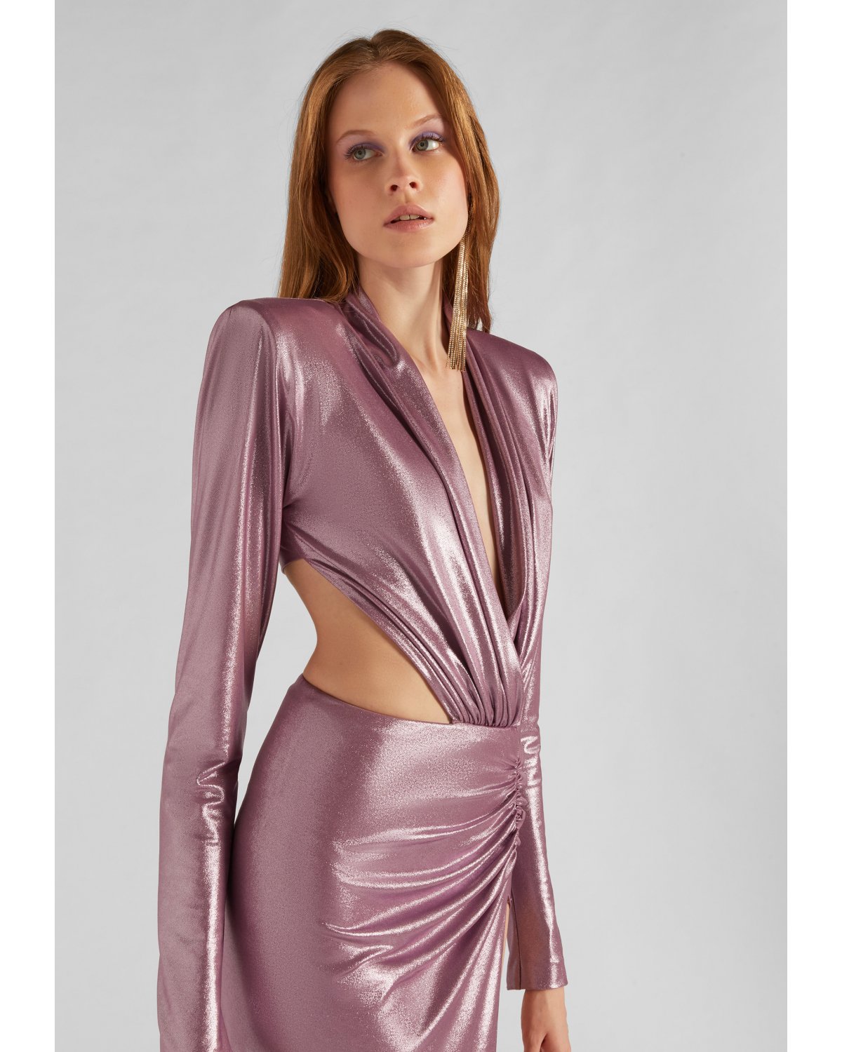 Laminated evening dress with slit | Spring Summer 2023 Collection Show, Spring Summer 2023 Collection, Summer Sale, Mid season sale -40% | Genny