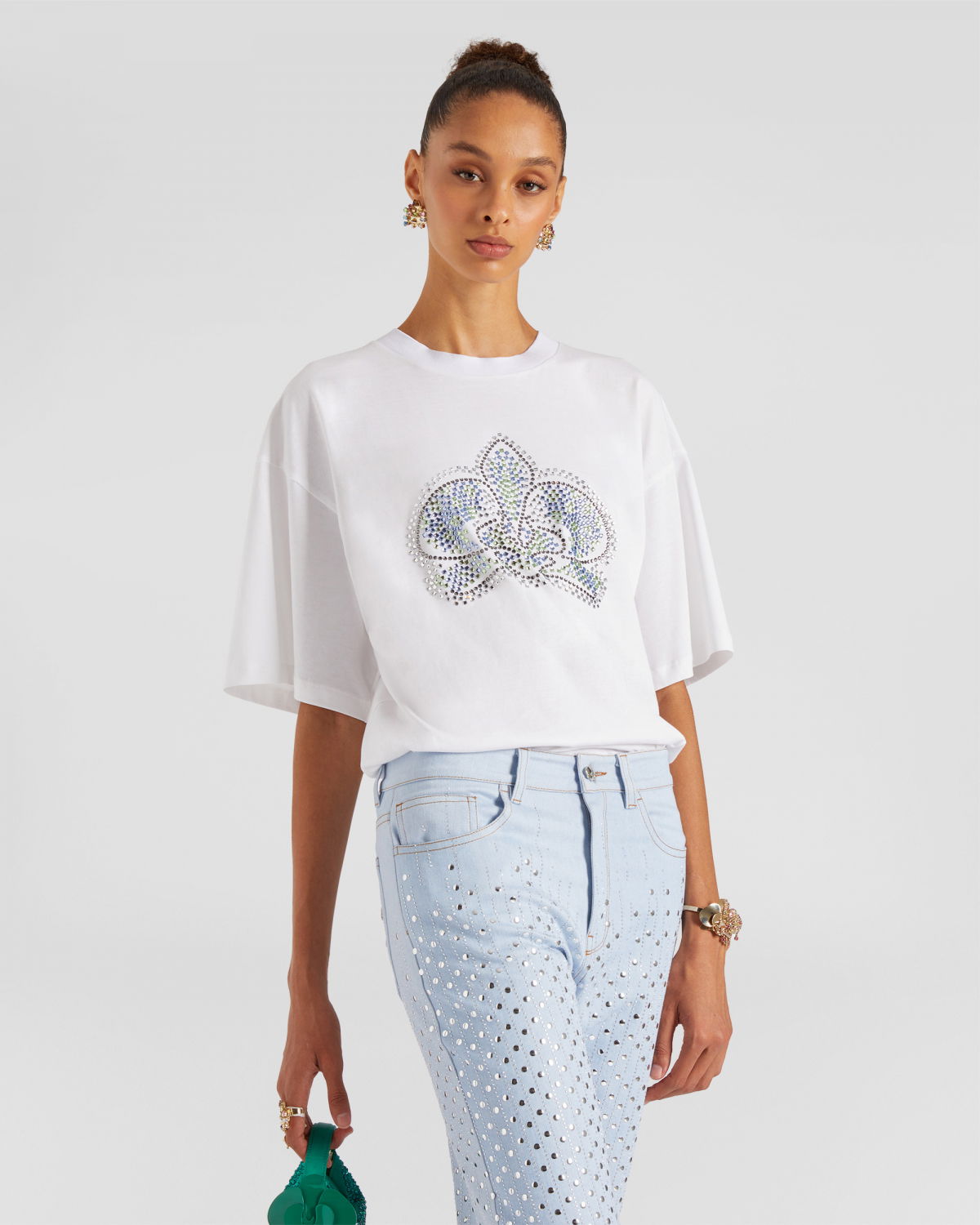 T-shirt with rhinestone orchid | Resort 2024 Collection, Spring Summer 2024 Collection, EID , -30%, Sale | Genny