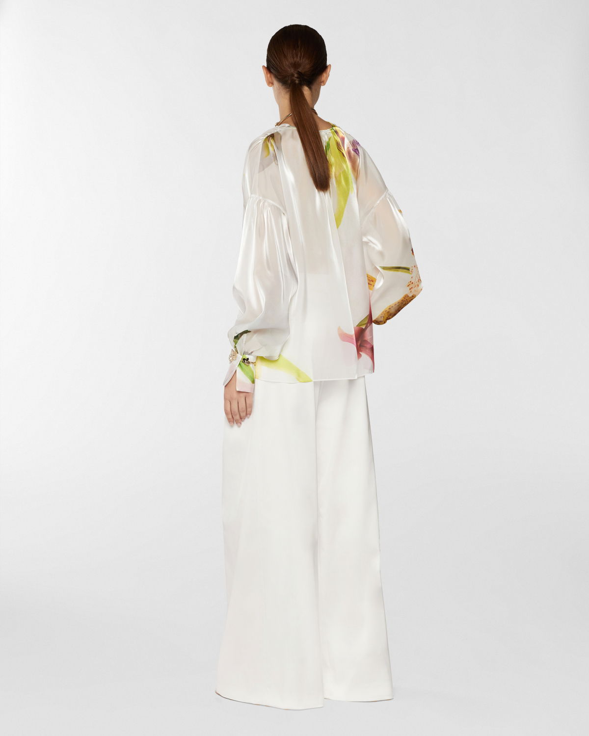 Wide satin pants with X | Resort 2025 Collection | Genny