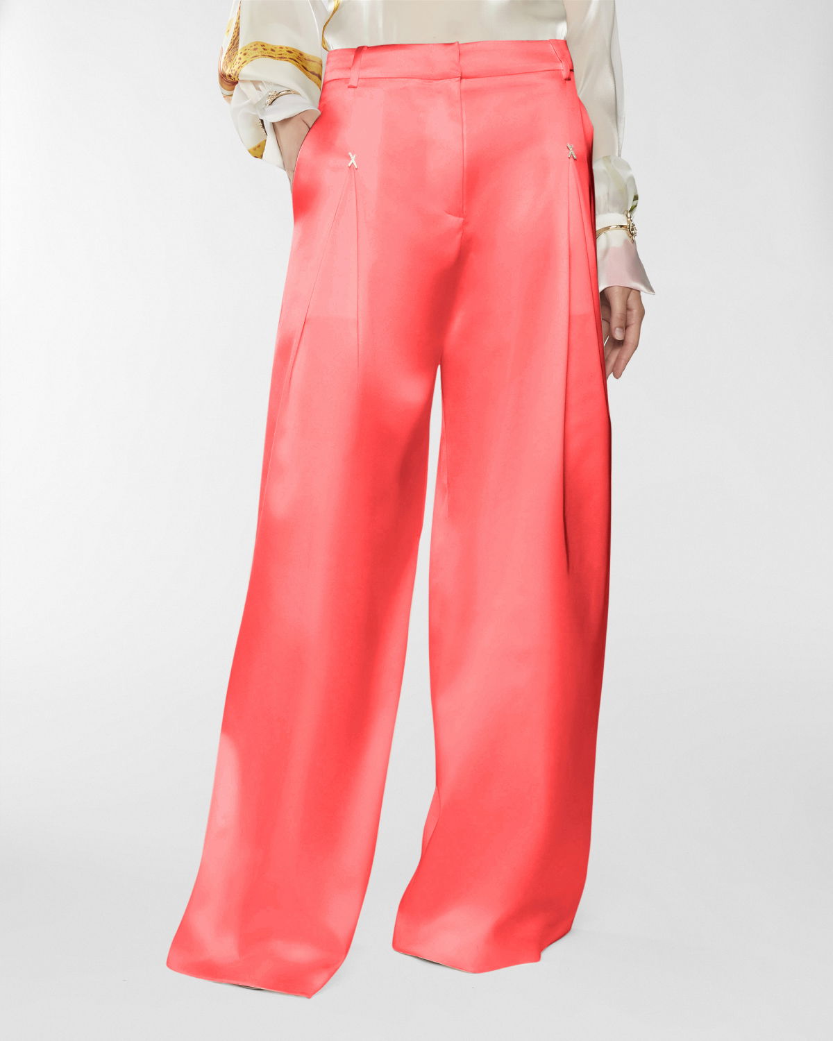 Wide satin pants with X | Resort 2025 Collection | Genny