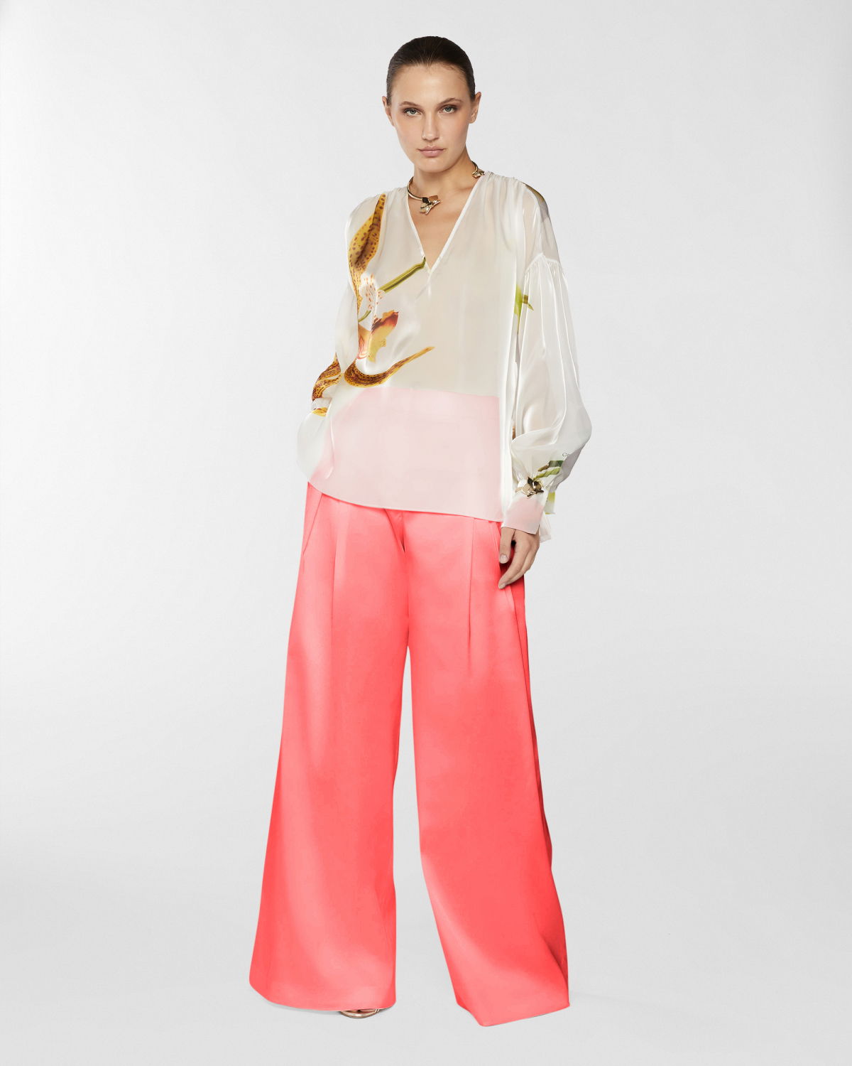 Wide satin pants with X | Resort 2025 Collection | Genny