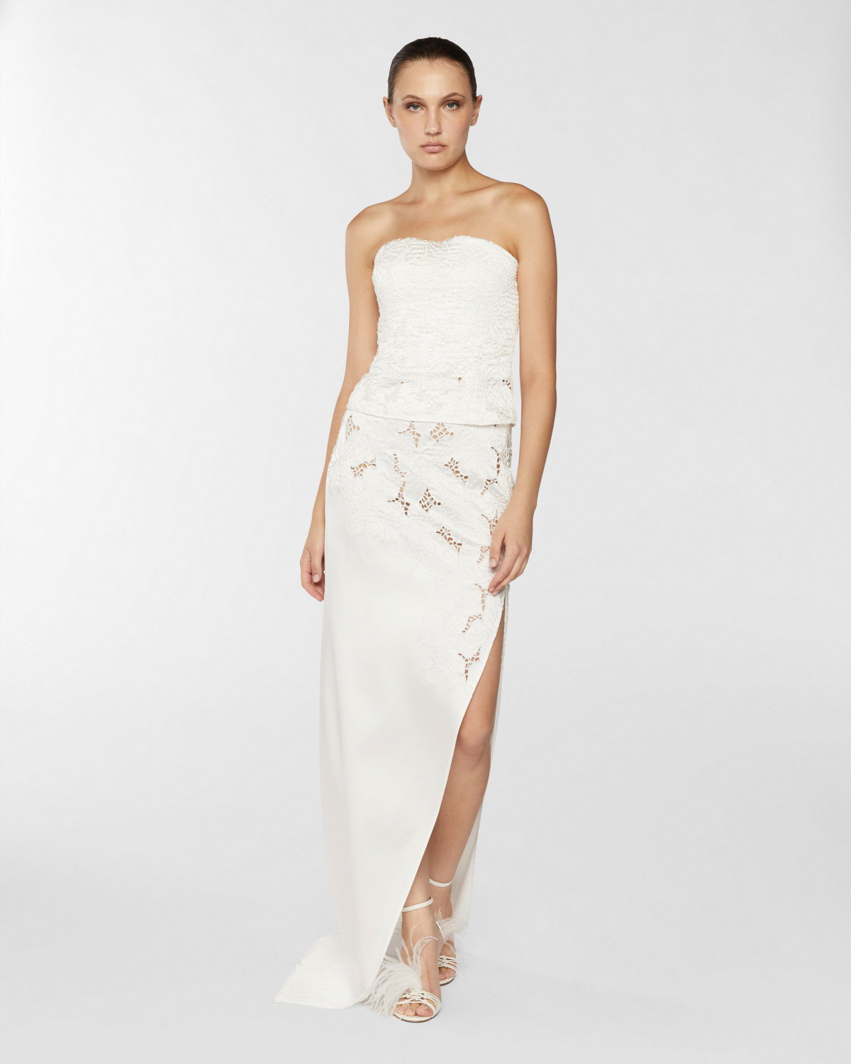 Satin skirt with Orchids embroidery | Resort 2025 Collection | Genny