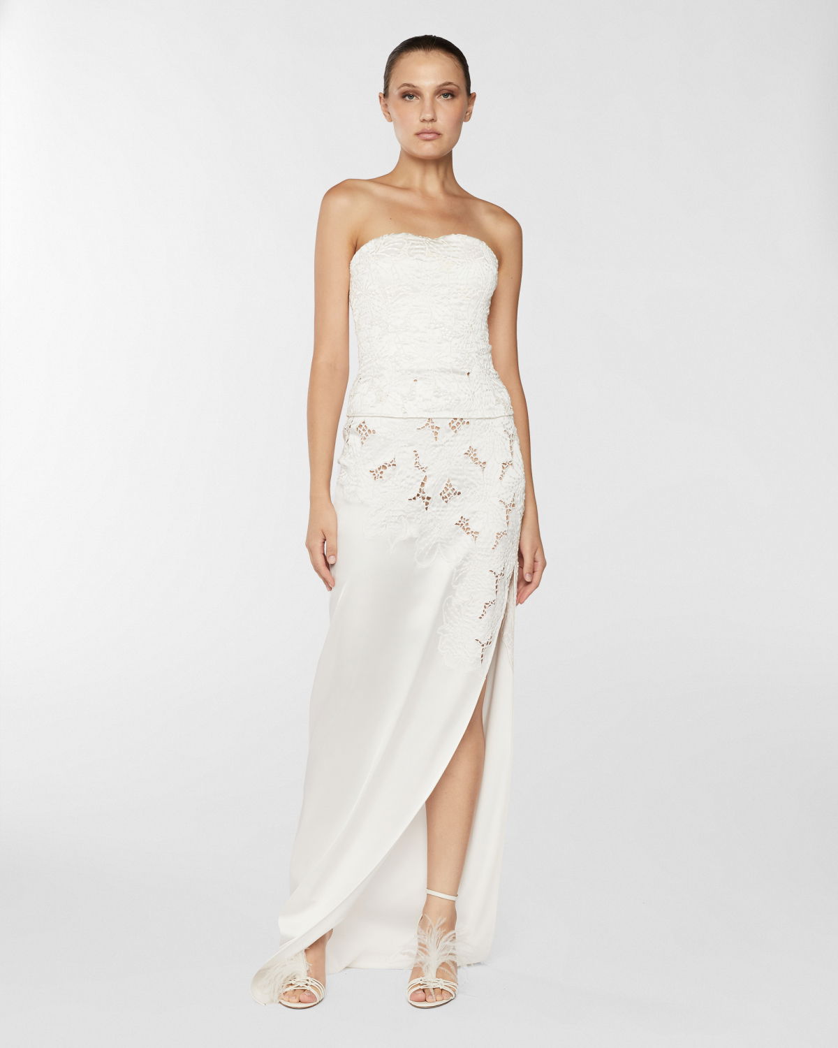 Satin skirt with Orchids embroidery | Resort 2025 Collection | Genny