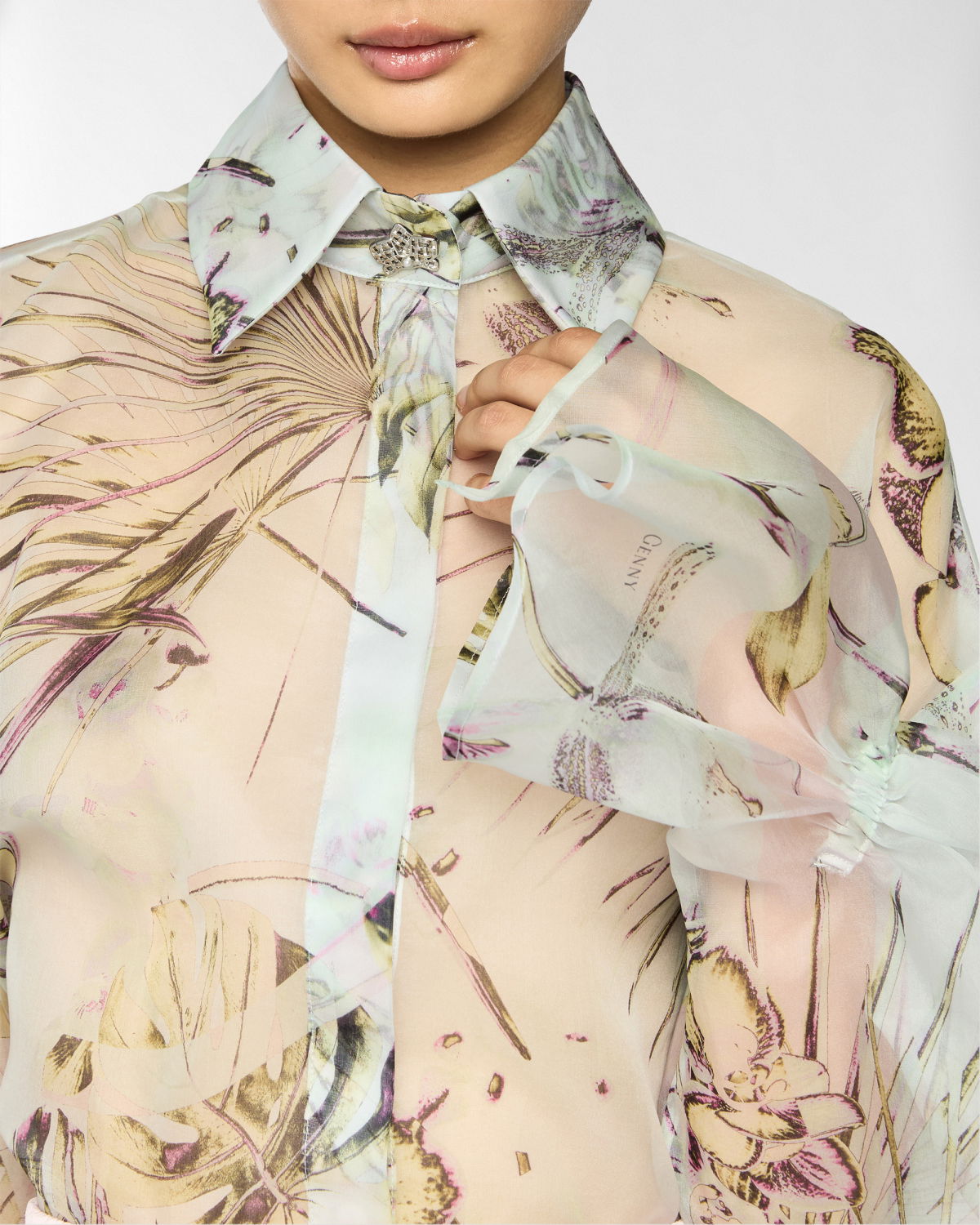 Silk organza blouse with Jungle Flower print | Spring Summer 2025 | Genny