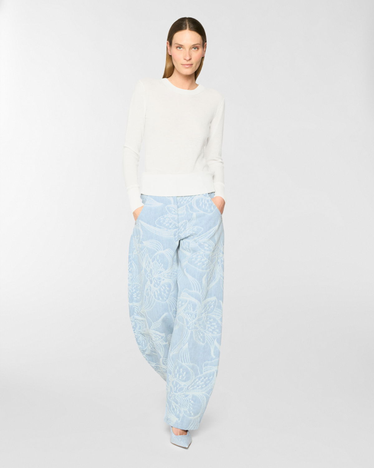 Jacquard orchid denim pants | Pre Fall Collection 2025-26 | Genny