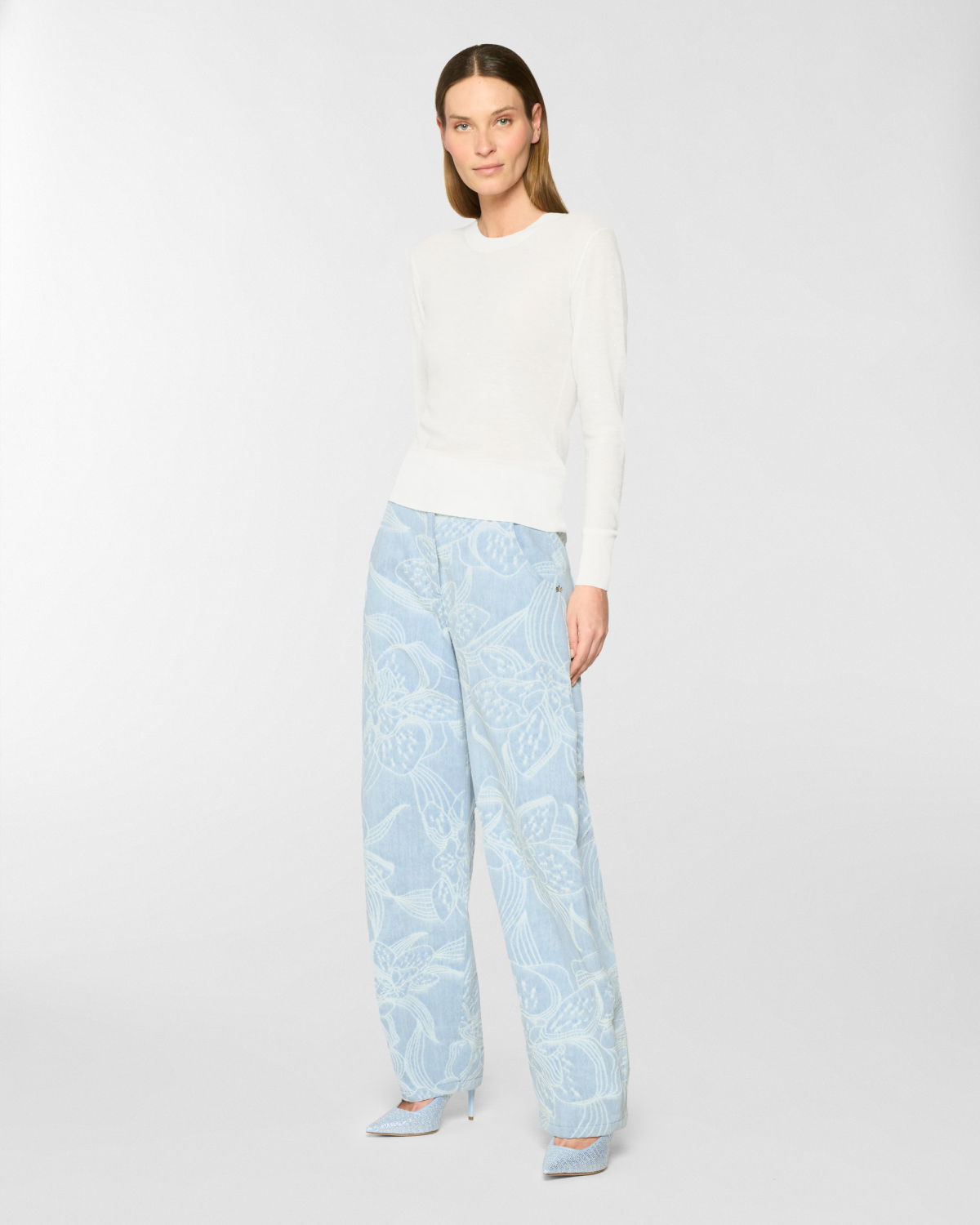 Jacquard orchid denim pants | Pre Fall Collection 2025-26 | Genny