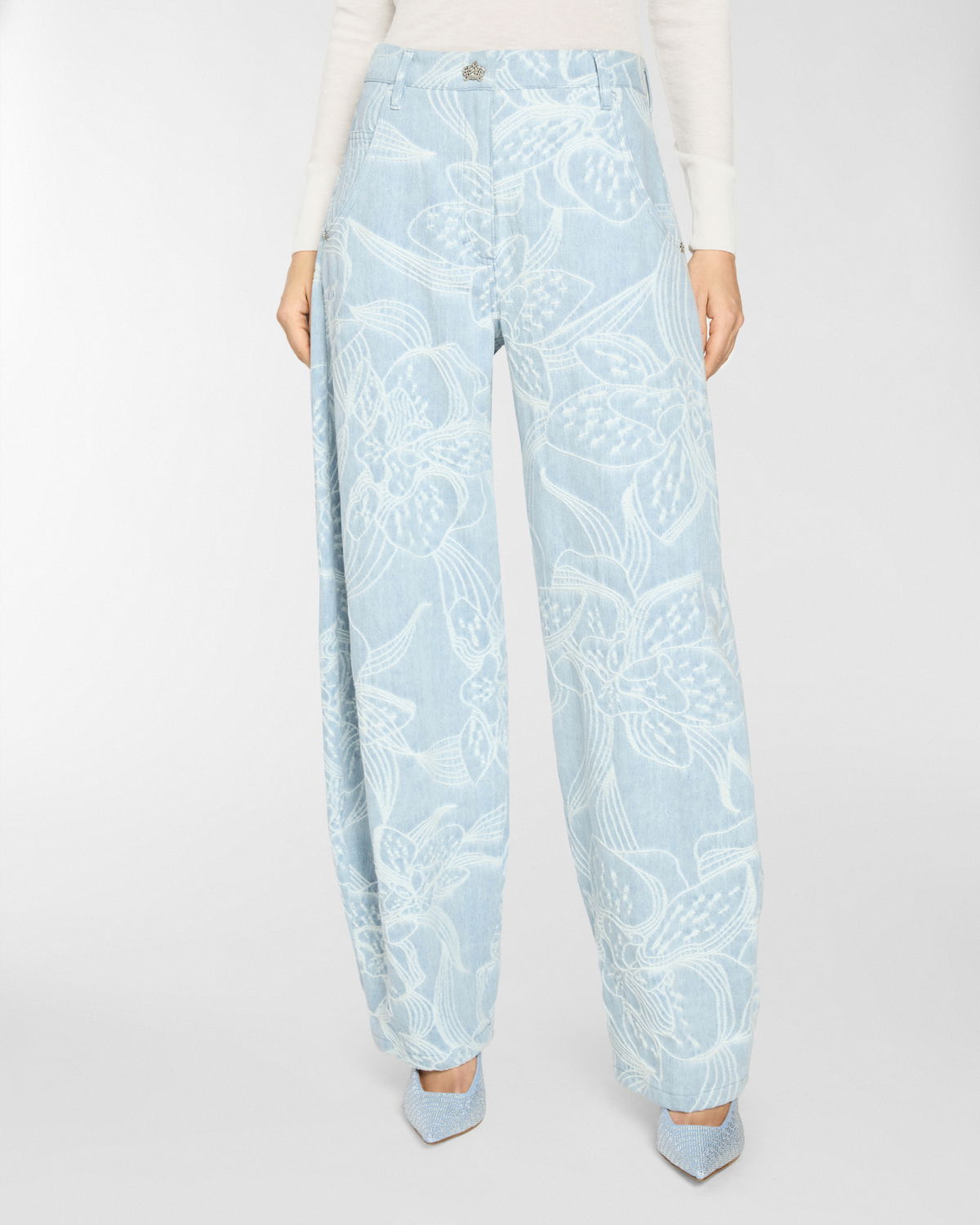 Jacquard orchid denim pants | Pre Fall Collection 2025-26 | Genny