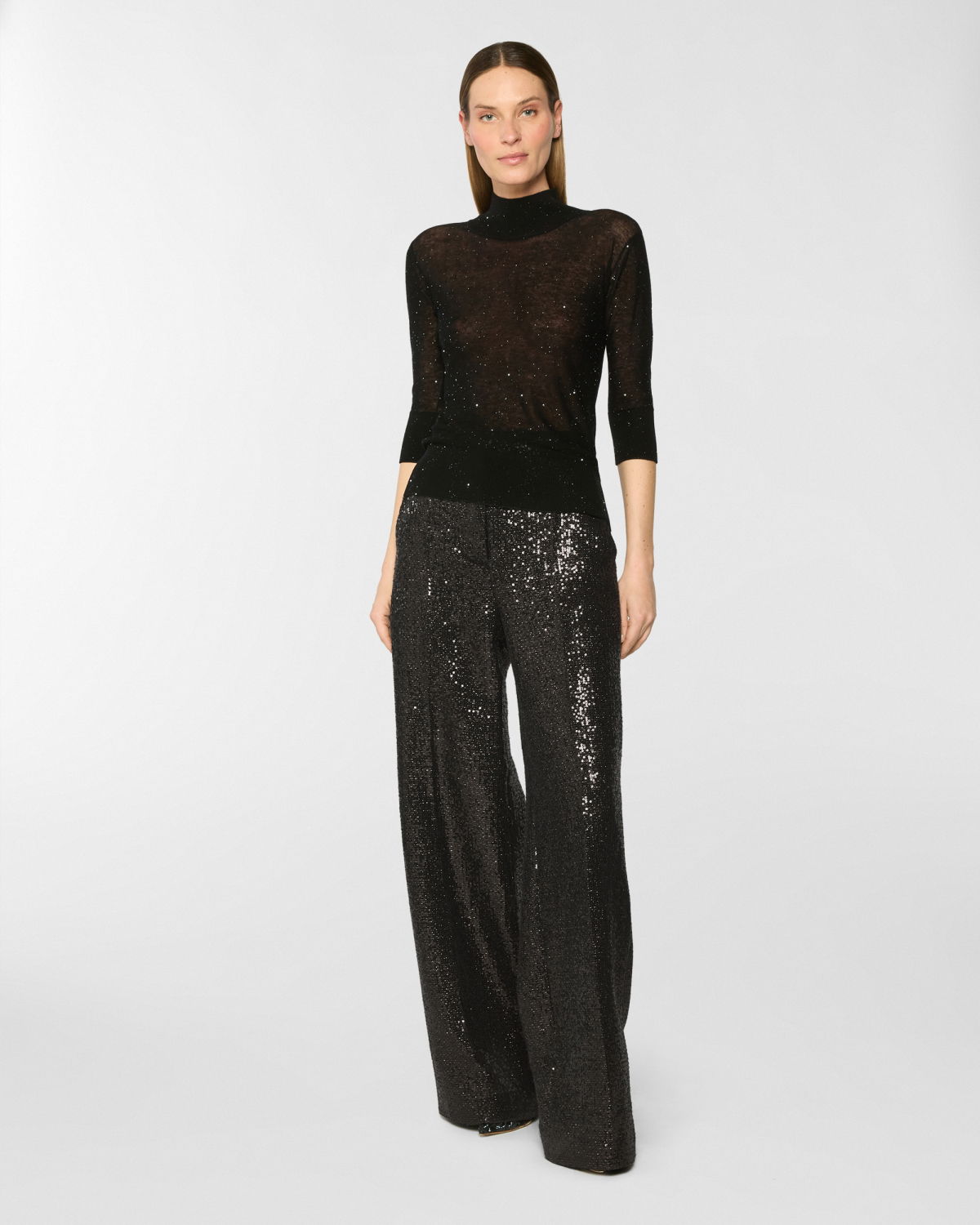 Wool mock neck sweater with micro sequins | Pre Fall Collection 2025-26 | Genny