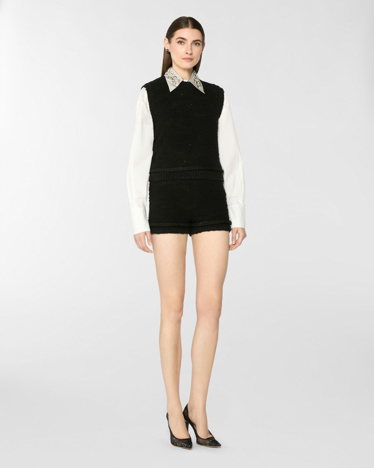 Sleeveless wool top with sequins | Pre Fall Collection 2025-26 | Genny