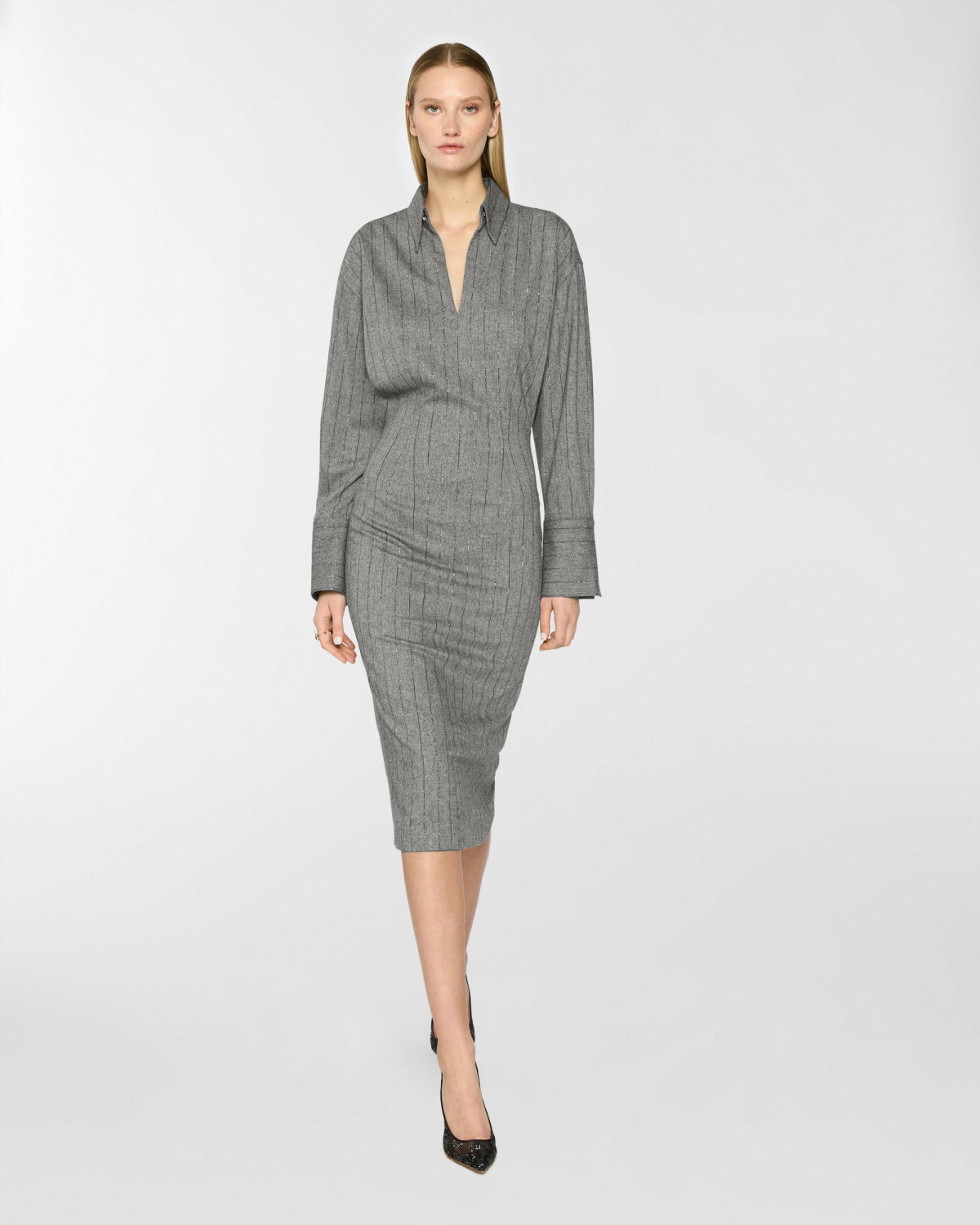 Pinstriped wool shirt dress | Pre Fall Collection 2025-26 | Genny
