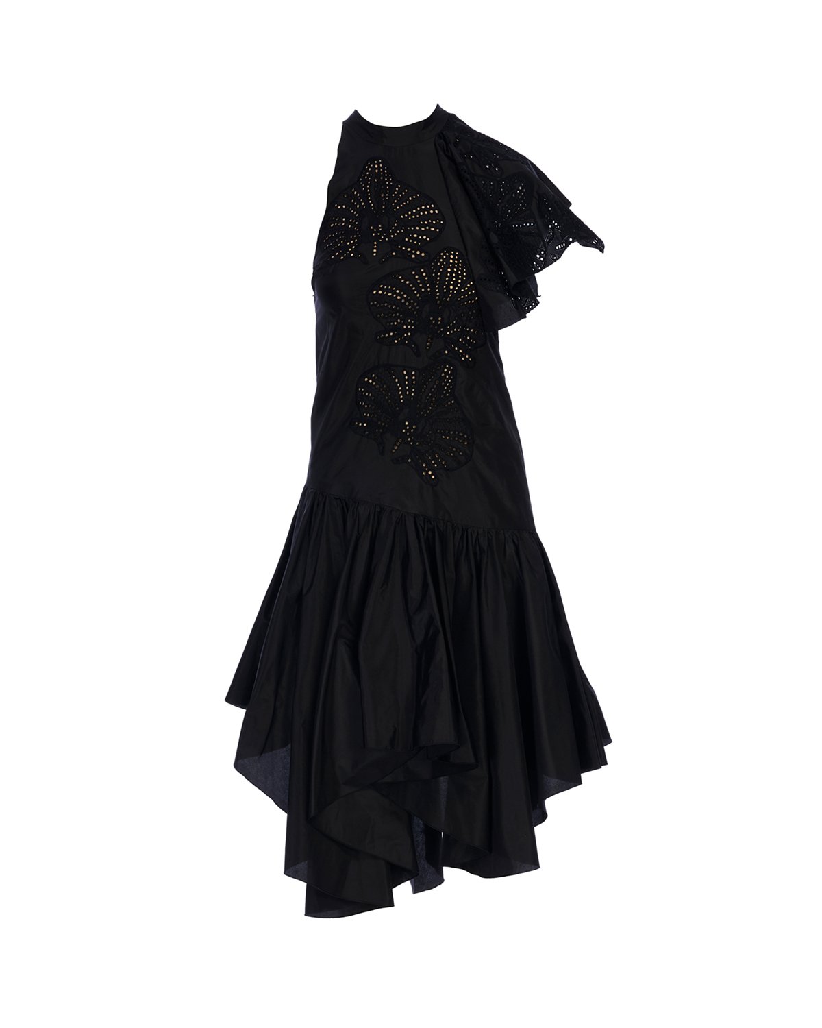 Black silk taffeta dress with orchid embroidery | Temporary Flash Sale | Genny