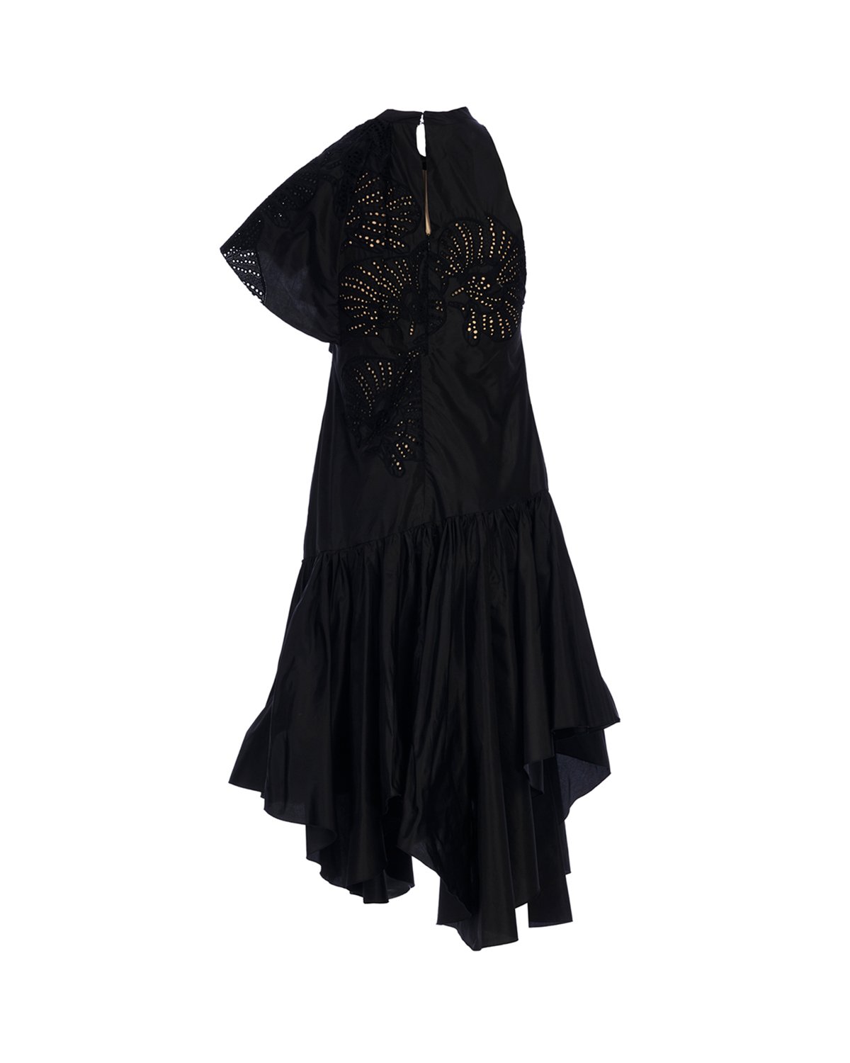 Black silk taffeta dress with orchid embroidery | Temporary Flash Sale | Genny