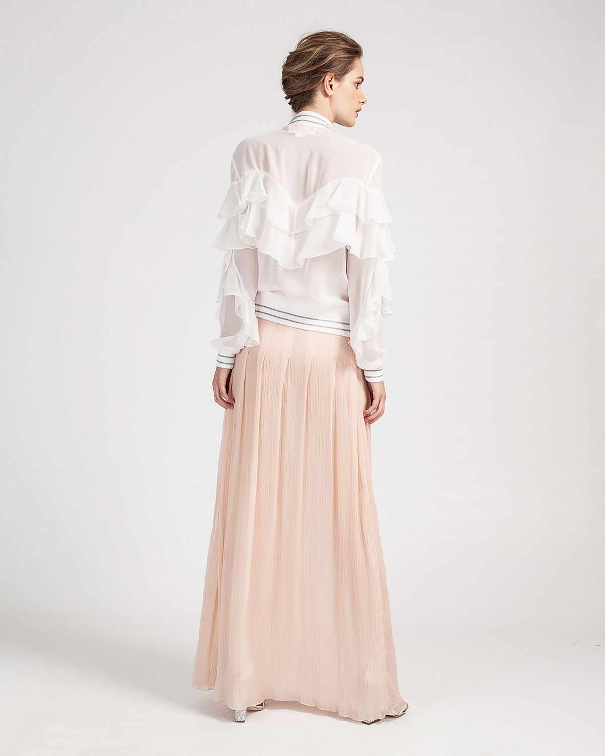 Soft pink pleated crepe maxi-skirt | -40% | Genny