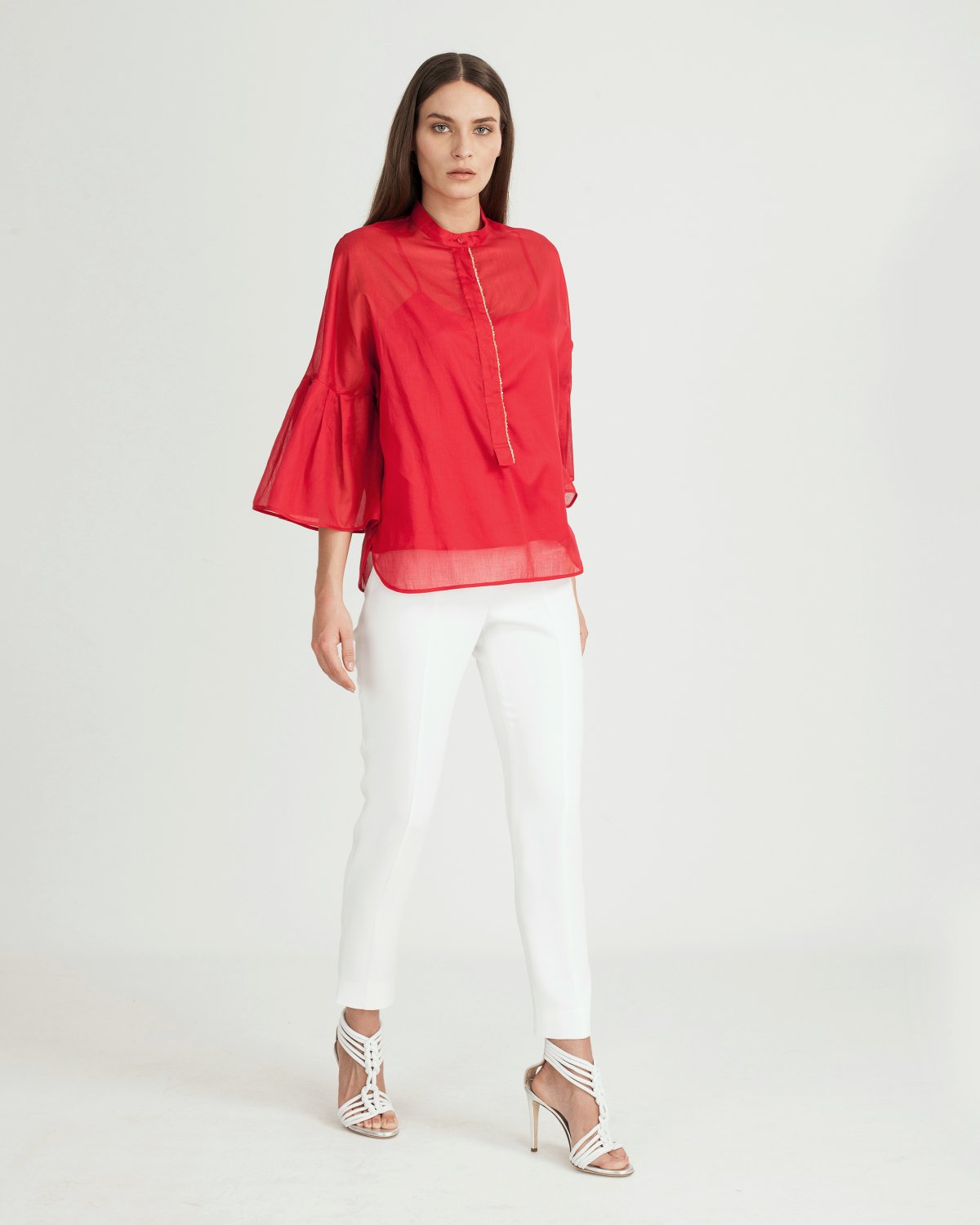 Red muslin shirt with pleated sleeves | -30% | Genny