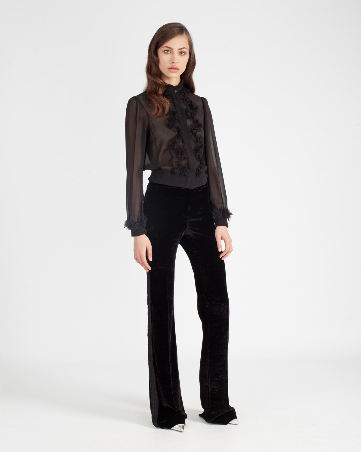 Ruched black georgette blouse | Sale | Genny